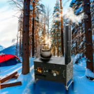 صورة Camping Wood Stove With Oven Tent Small Hunting Lodge Stove Hot Tent Camping Cooking Black 25' x 14.5' x 18.5'