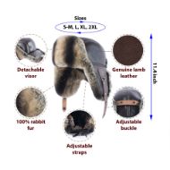 Picture of Men's Brown Rabbit Fur Leather Aviator Russian Ushanka Trapper Winter Fur Hat for Outdoor Warm Hat Gift Ideas for Men